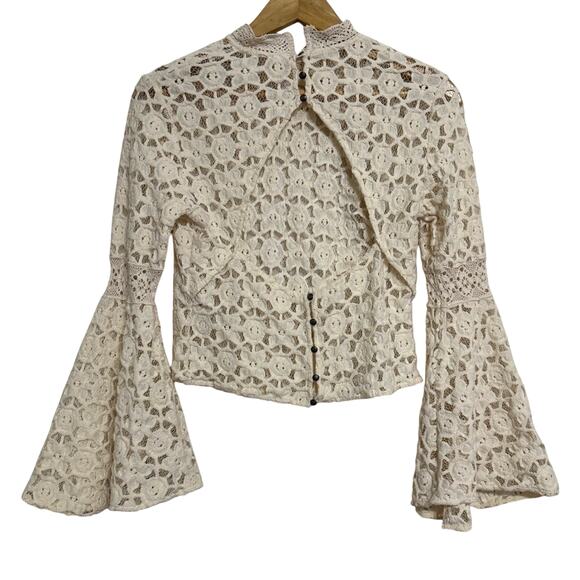 Free People Kiss and Bell Crochet Lace Top Ivory Size S - Picture 2 of 4